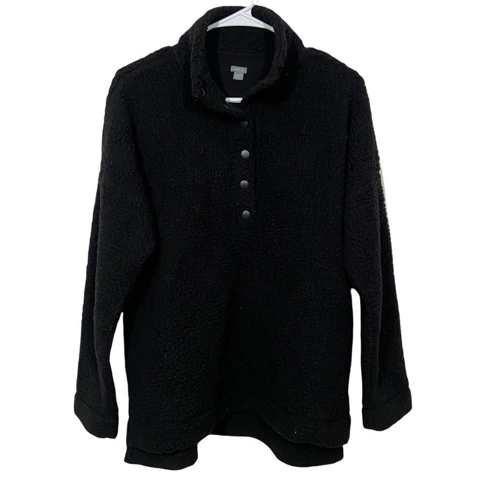 Aerie Black Sherpa Half Button Teddy Bear Jacket